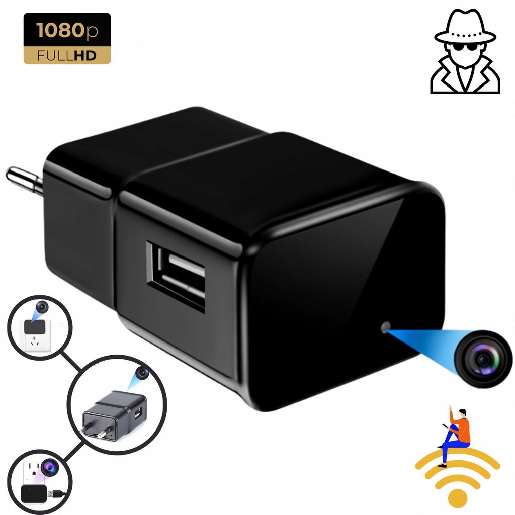 Mini Câmera Carregador Tomada Usb Full Hd 1080p Wi-fi Discreta Pronta Entrega