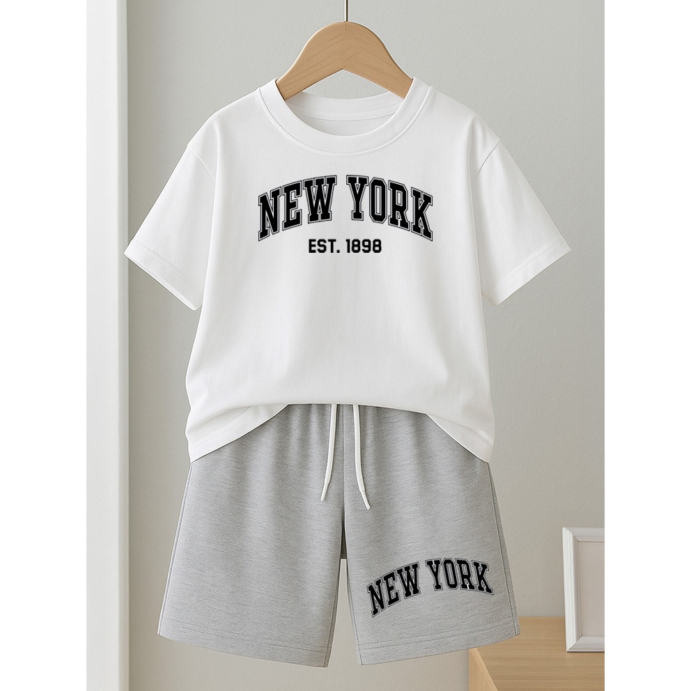 Conjunto Branco e Cinza 100% Algodão Juvenil e Infantil New York Urban City