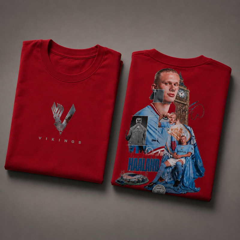 Camiseta Blusa Haaland City Unissex Adulto Infantil Frente e Verso 100% Algodão Premium Futebol Streetwear Casual