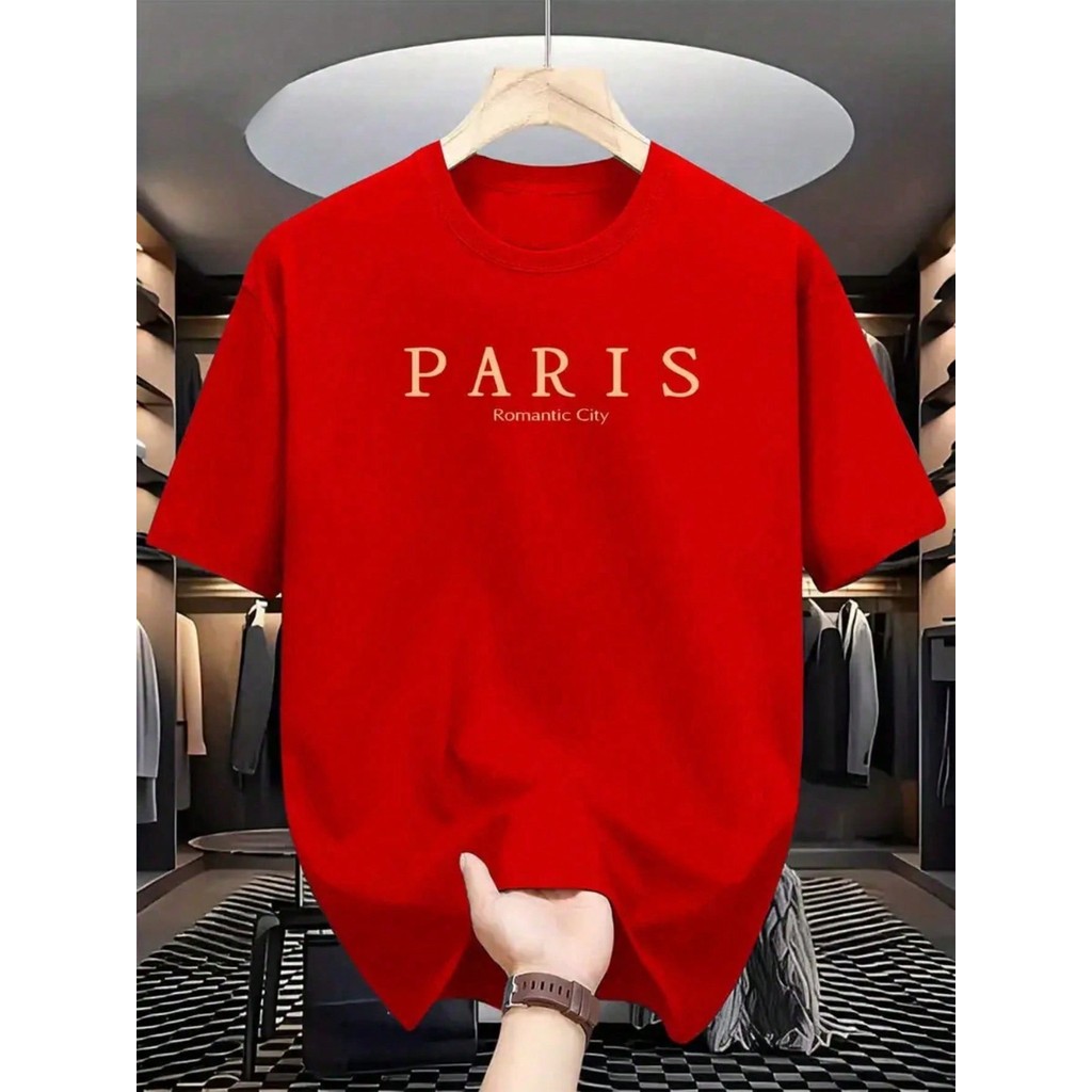 Camiseta Masculina PARIS Romantic city em Dourado Moda Casual Gola Respiravel Camisa 100% Algodão
