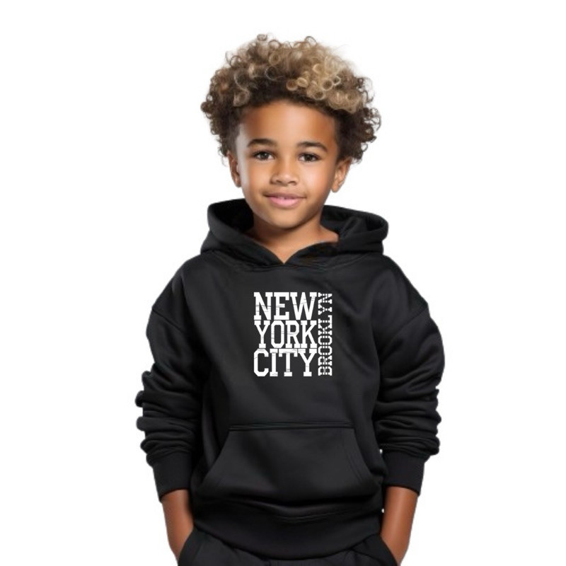 Linda Moletom Infantil estampado New York City Peluciado Blusa Com Capuz Algodão Canguru
