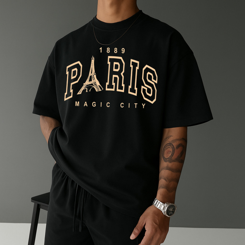 Camiseta Masculina Streetwear Paris Magic City Tecido 100% Algodão Estilo Academia Treino E Passeio Gola Redonda
