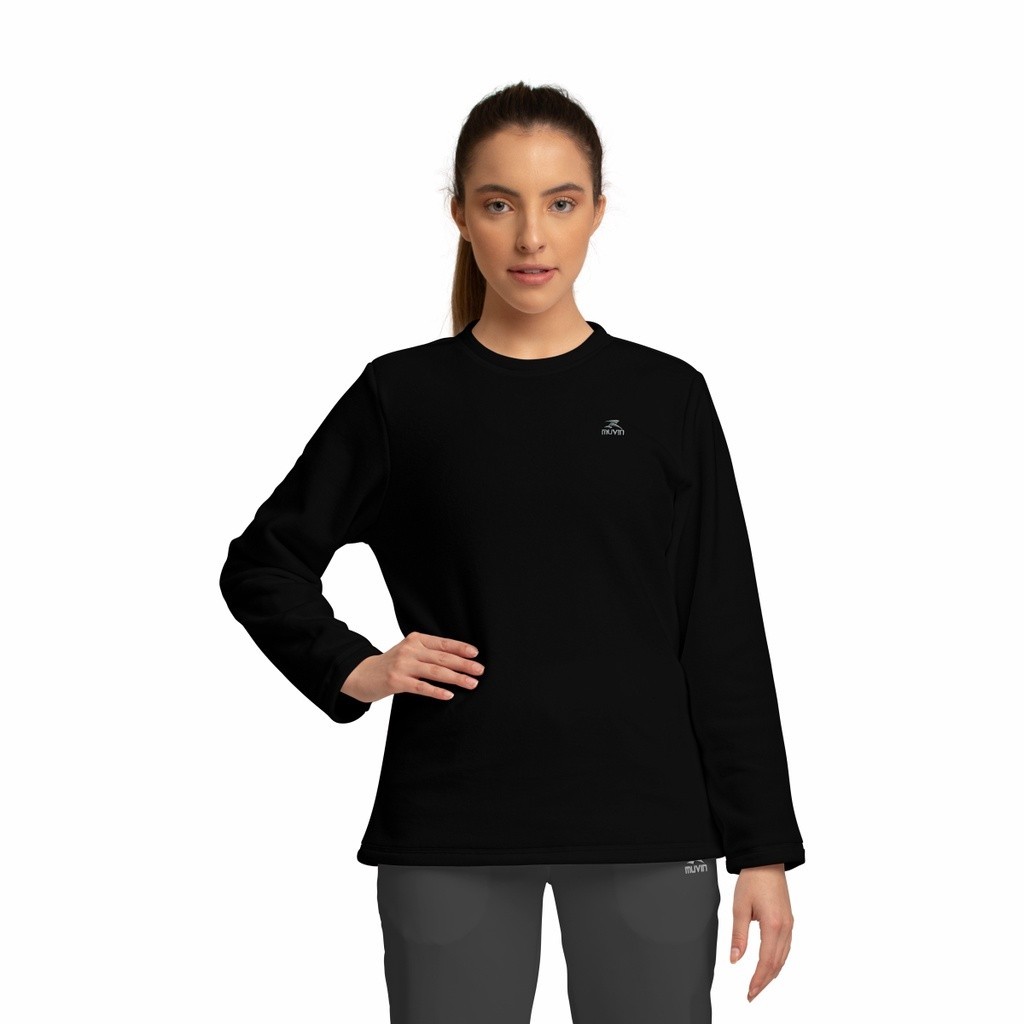 Blusa Fleece Solid Muvin Feminina para Frio Intenso, com Gola Careca e Proteção Solar UV50