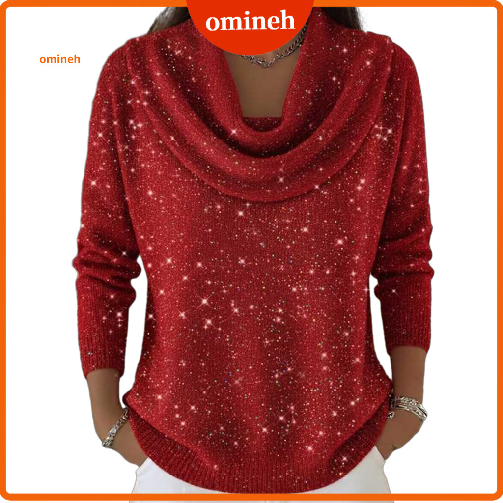 Women Tops Stretchy Shirt Women’s Long Sleeve Swing Top with Shiny Rhinestones Loose Fit Pullover Blouse Solid Color F