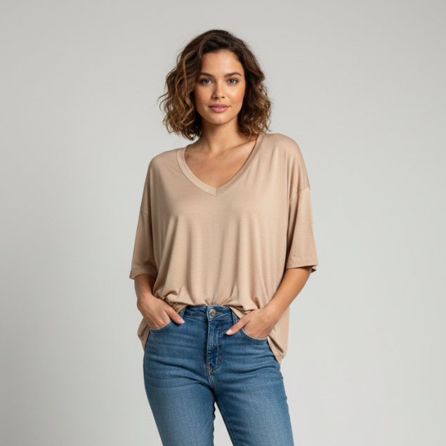 Blusa Feminina Big Com Mangas Curtas Decote Discreto V