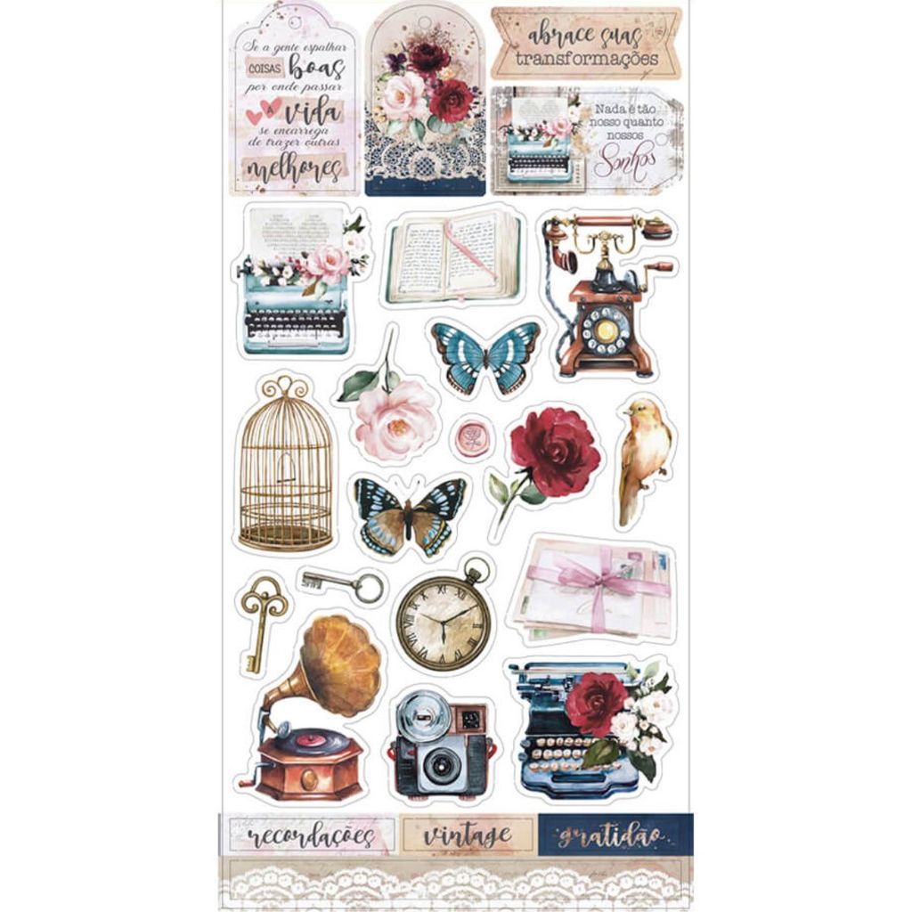 LDC040 - Die Cuts / Recortes em Papel - Coleção Memórias Vintage (Collab: Tays Rocha) - Litoarte