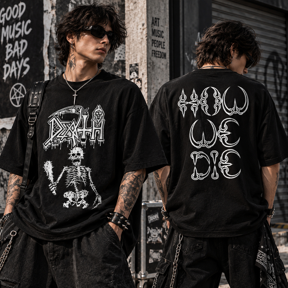 Camiseta Oversized Streetwear 100% Algodao Death How We Die Symbolic Rock Vintage 90s Unissex