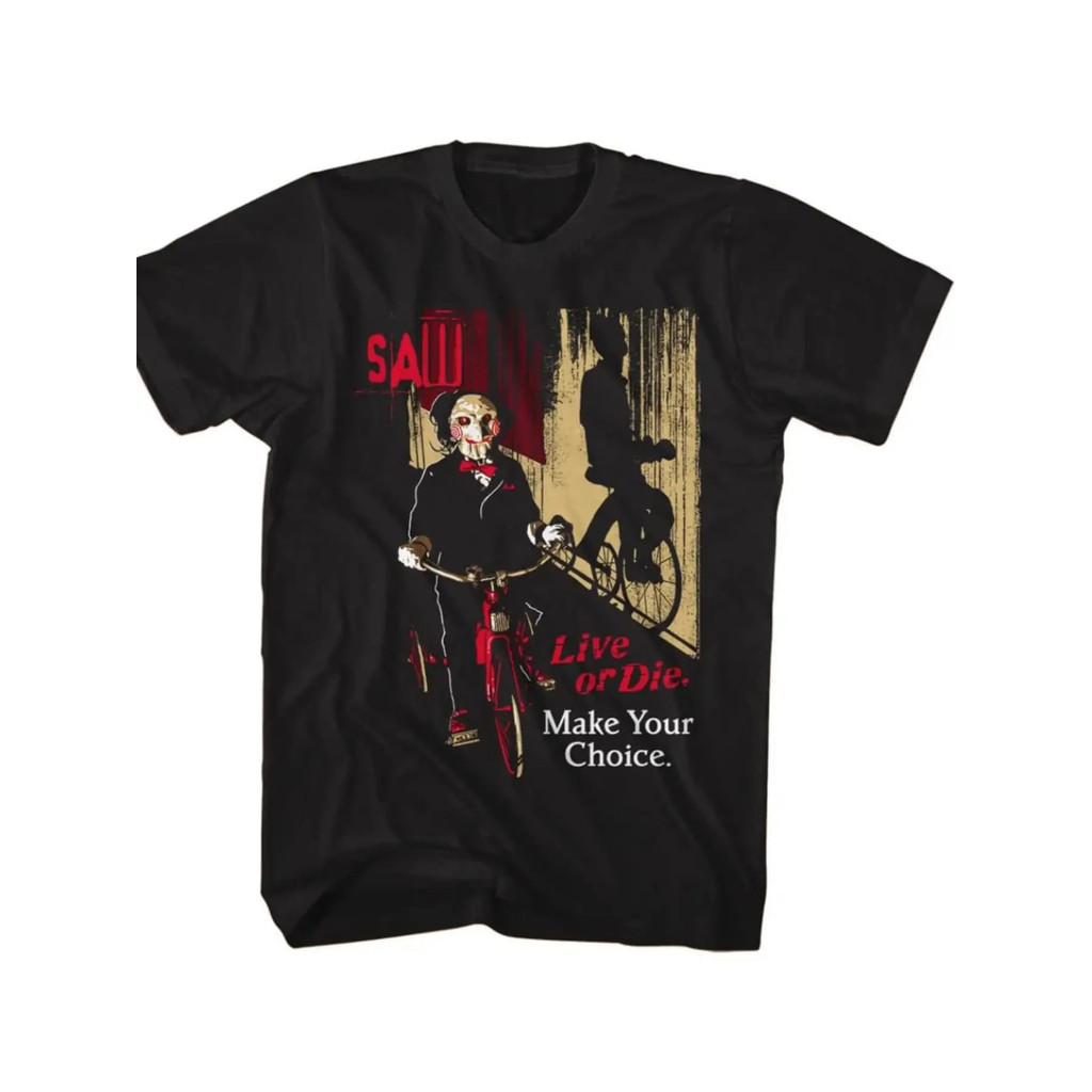 Camiseta Masculina Jigsaw Killer Live Die Make Your Choice Horror Vintage Assustadora Confortável Sinistra Festas