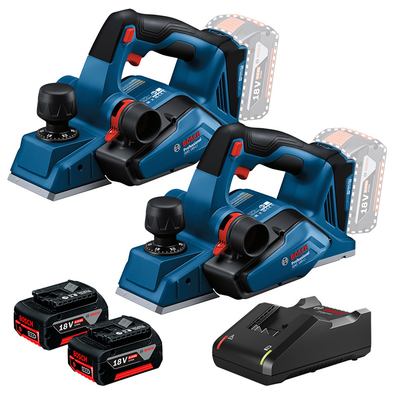 Kit com 2 Plaina Motor Brushless GHO 185-LI + 2 Bateria 4Ah + Carregador Rápido Bosch