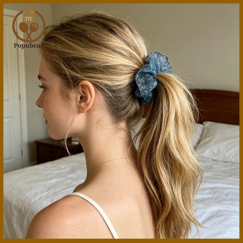 Elastic Hair Band Women’s High Elasticity Mesh Tie Floral Pattern Half-up Ponytail Holder Korean Style Accessory for S