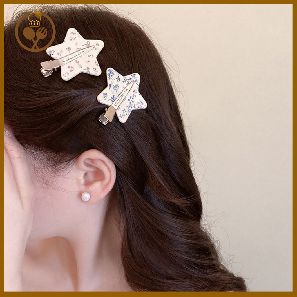 Hairpin Non-pressurizing Traceless Five-pointed Star Hair Clip with Floral Pattern – Compact Versatile Pin for Women a
