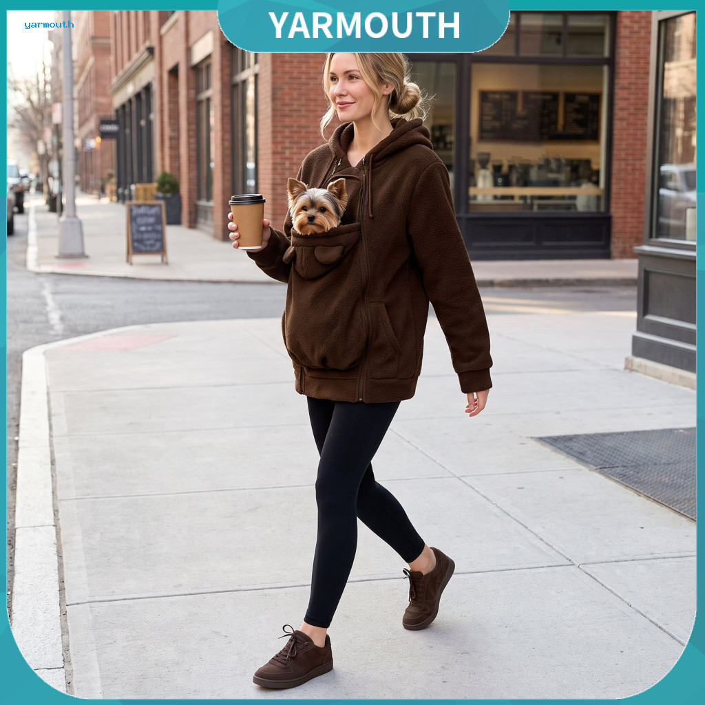 Pet Pouch Hoodie Cat Carrying Pullover Women’s Carrier with Zip-up Warm Fleece for Fall Winter Cute Dog Pocket Sweatsh