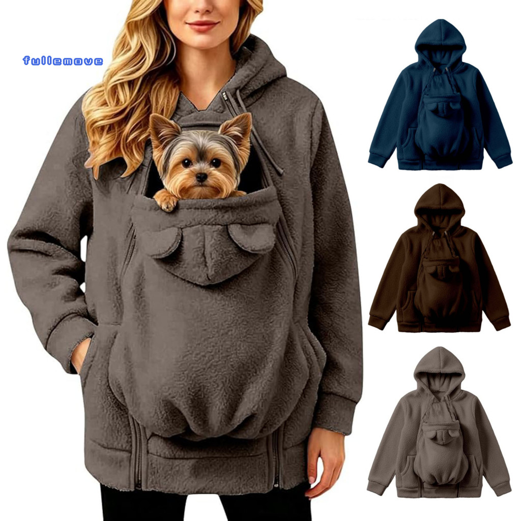 Pet Pouch Hoodie Small Dog Travel Apparel Women’s Carrier with Zip-up Warm Fleece Pullover for Fall Winter Cute Cat Po
