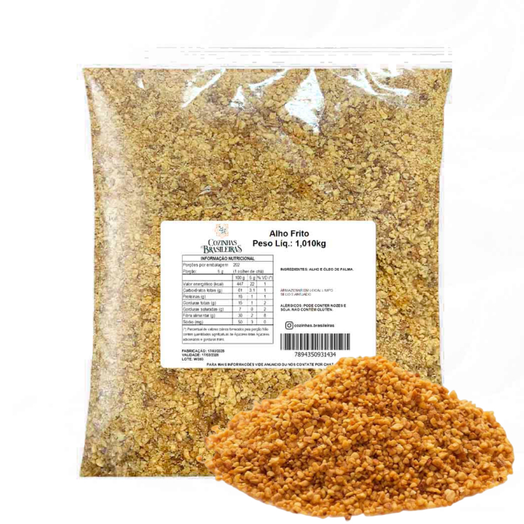 Alho frito crocante tempero p/ carnes frango arroz legumes 200g, 500g, 1,010Kg