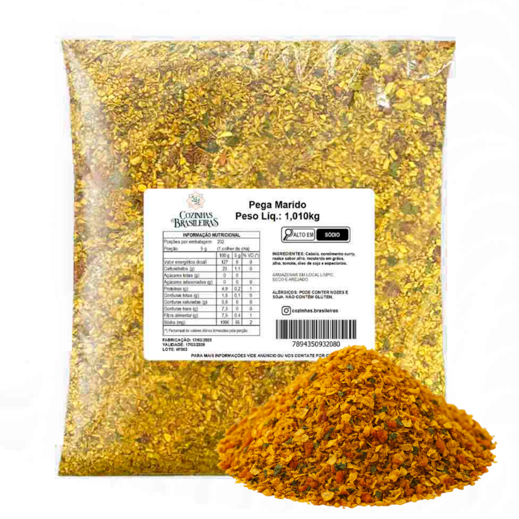 Cozinhas Brasileiras tempero pega marido p/ carne frango peixe molho legumes 200g, 500g,1,010kg