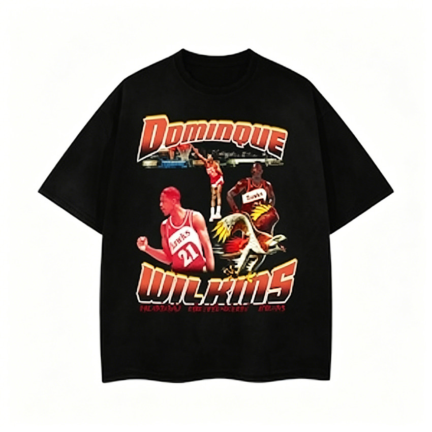 Camiseta Unissex Oversized Plus Size Feminina Masculina Dominique Wilkins Atlanta Hawks,  de Basquete Streetwear Vintage