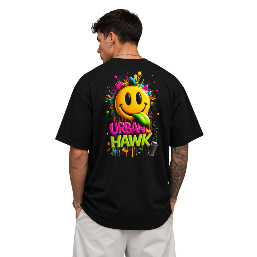Camiseta Oversized Suedine Algodão Premium Gramatura 240g Spray Urban Hawk
