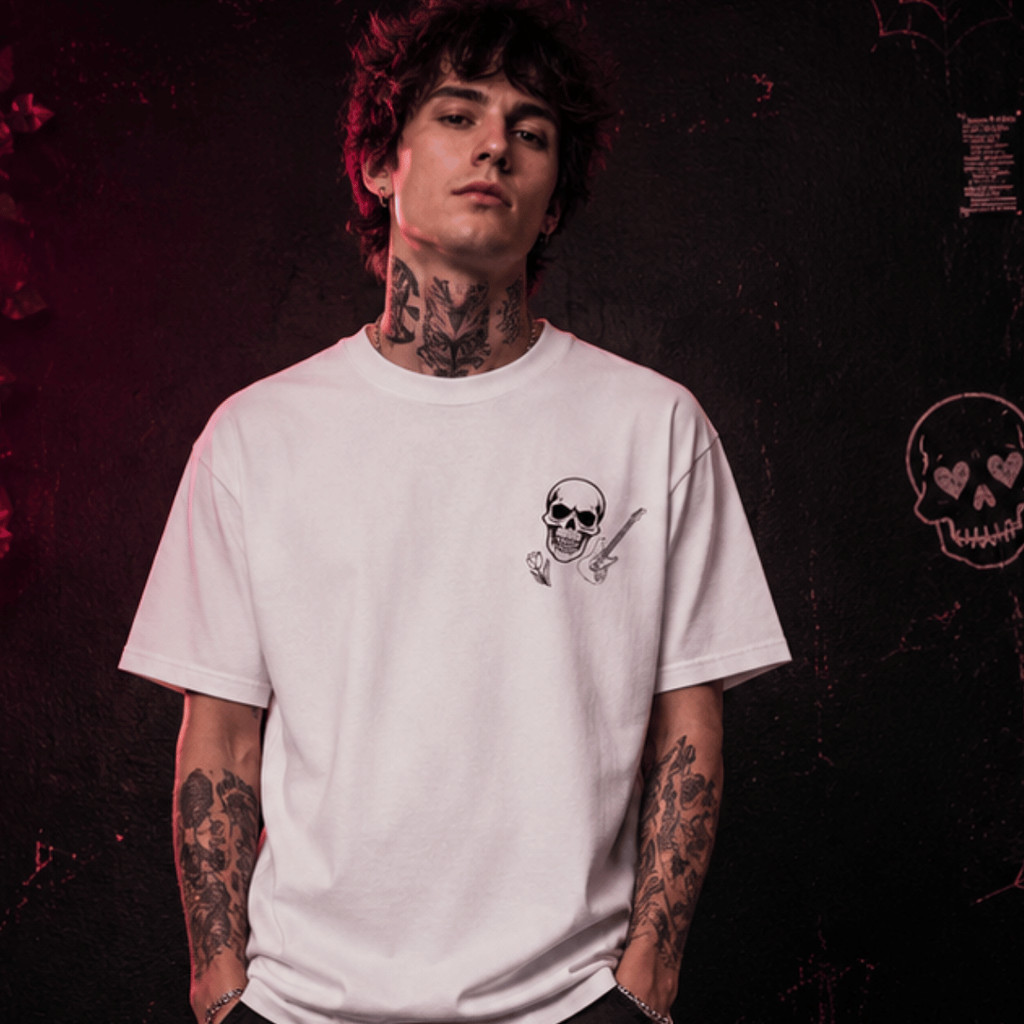 Camiseta Machine Gun Kelly Guitarra Caveira Rock Punk Alternativo Grunge 100% Algodão