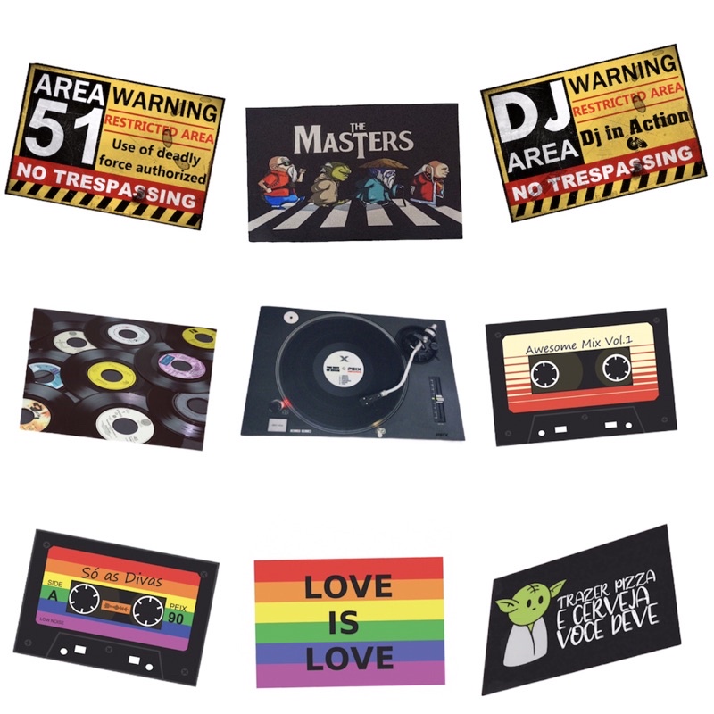 Capacho tapete Geek - Gamer - Fita k7 - Câmera fotográfica - DJ - LGBT - Vinil - Vintage Retrô Atari - mesa Dj - 60x40