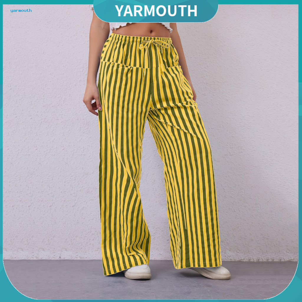 Women Wide-leg Pants Women’s Wide Leg with Drawstring Elastic Waist Contrast Color Stripe Low Loose Fit Trousers Pocke