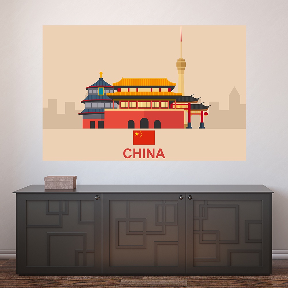 Painel Adesivo Decorativo de Parede China Mundo Escritório Banheiro Casa Sala Quarto - 1355pn