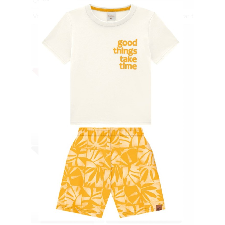 Conjunto Menino Good Things Take Time Em Algodão - Carinhoso Amarelo
