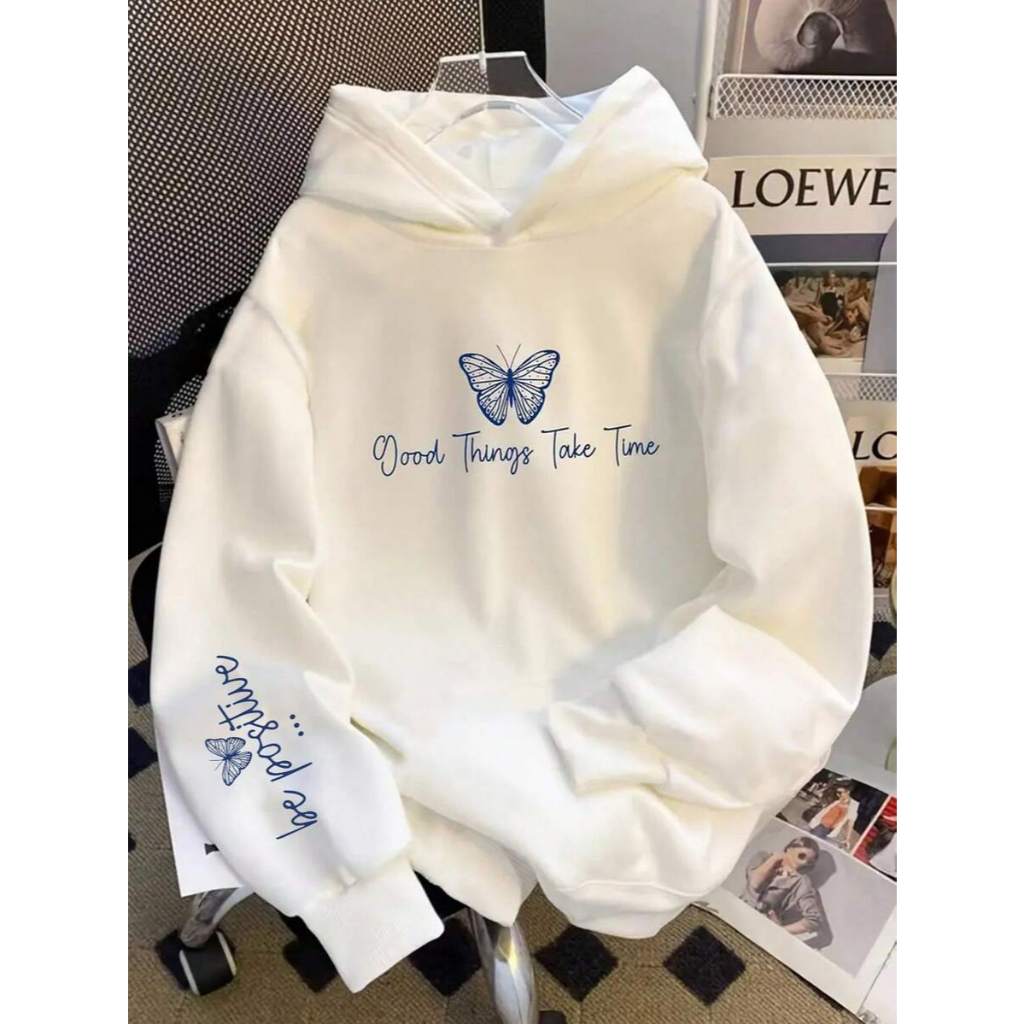 Moletom Canguru Infantil Estampa Minimalista Borboleta Com Capuz Feminino Crianças Good Things