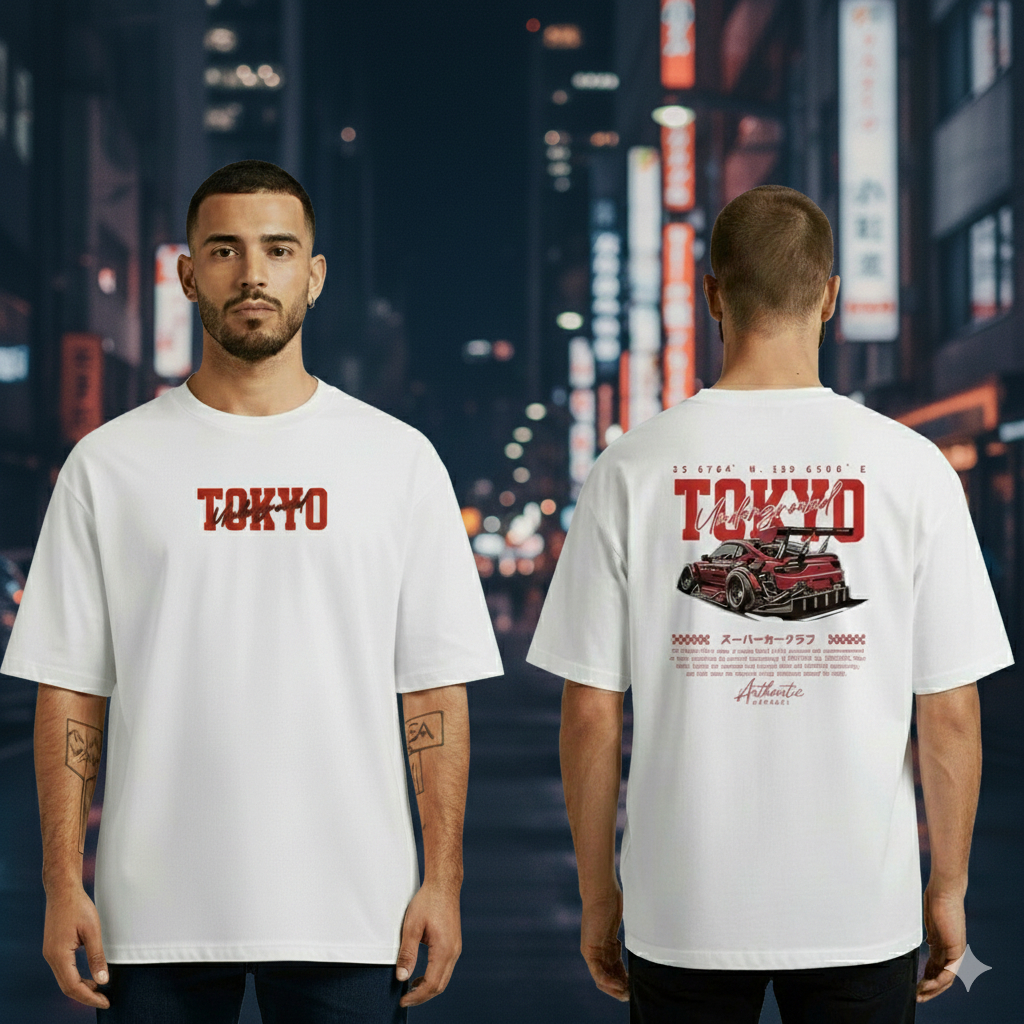 Camiseta Oversized Masculina Blusão de Algodão Estampa Carros Tokio