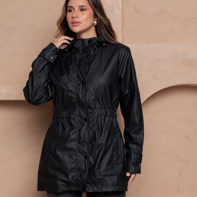 Jaqueta Parka Ultraleve Capuz Ajustável Botão Zipper