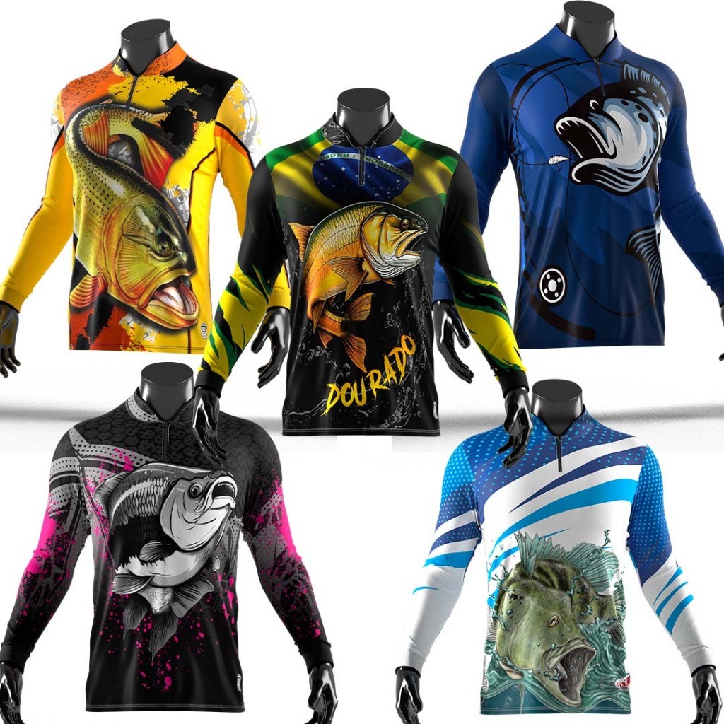 Camiseta Camisa Manga Longa C/Zipper Pesca Pescador Vários Modelos Proteção UV50 Dry fit Pescaria