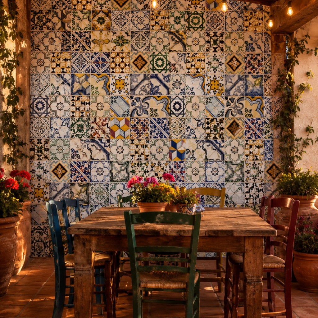 Papel de Parede de Azulejo Portugues Colorido AZU42