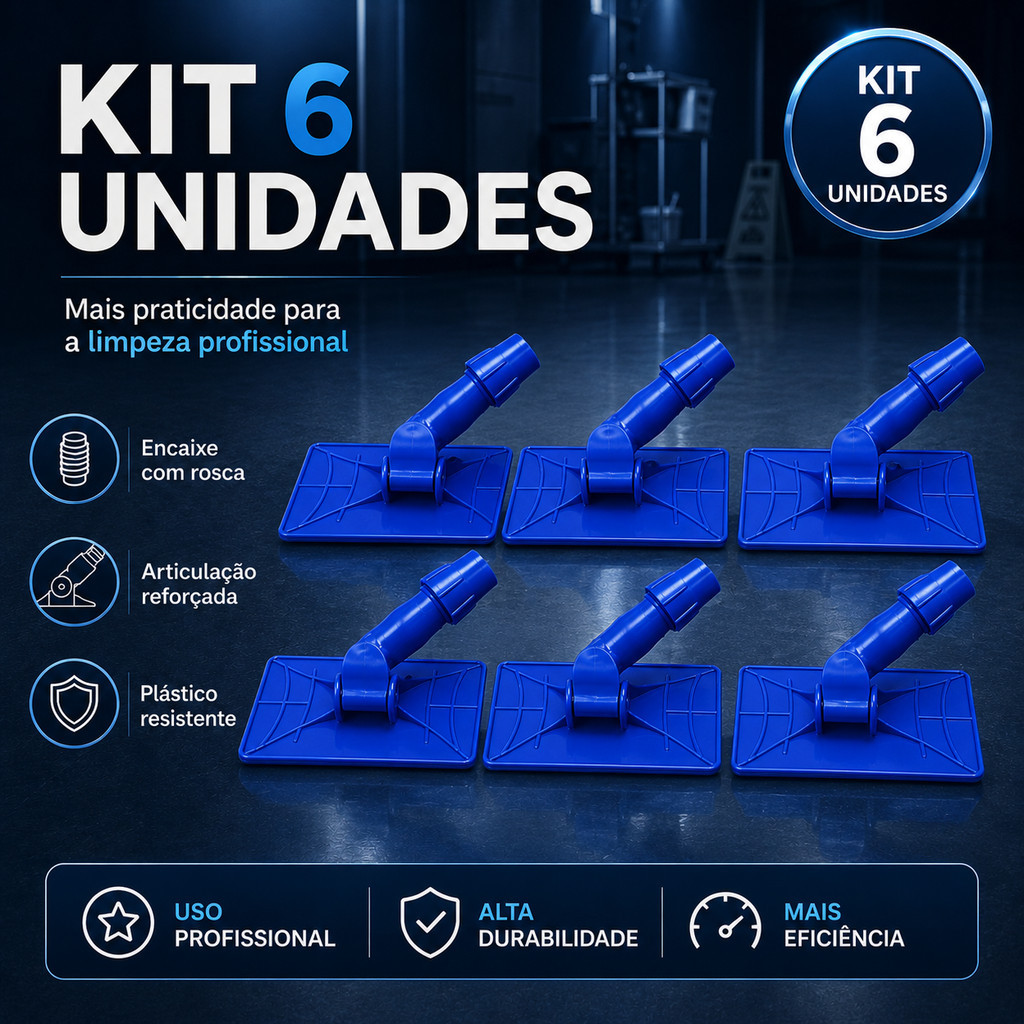 Kit 6 Suporte LT Limpeza Fixa Fibra Verde Abrasiva Articulado Rodo Suporte Bralimpia Fixo S/ Cabo