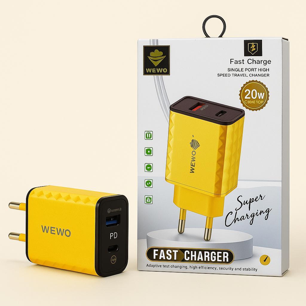 Carregador WEWO 20W Super Rápido – Multiportas (Plug Brasileiro)