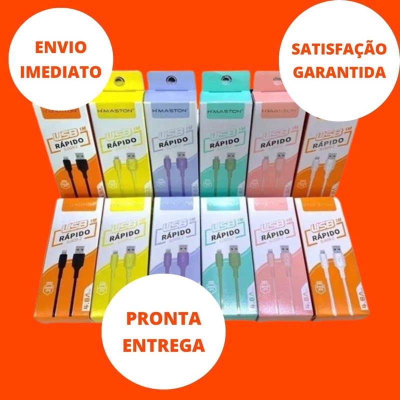 Kit 10 Cabos Usb Tipo C Super Rápido 4.8A Coloridos  H´maston