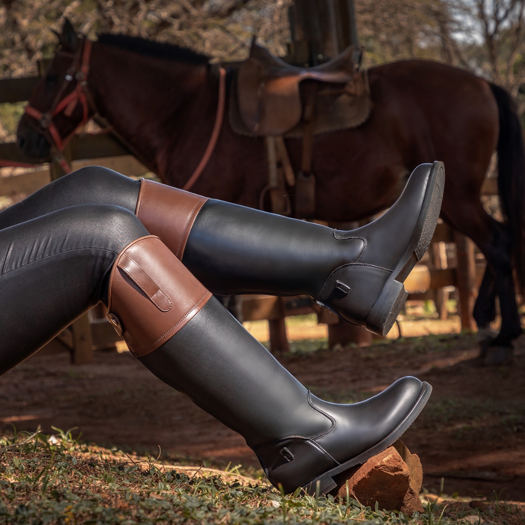 Bota Hipismo Montaria Equitação Couro Bovino Legítimo Cano Alto Equestre Hípica Country Solado Antiderrapante Conforto