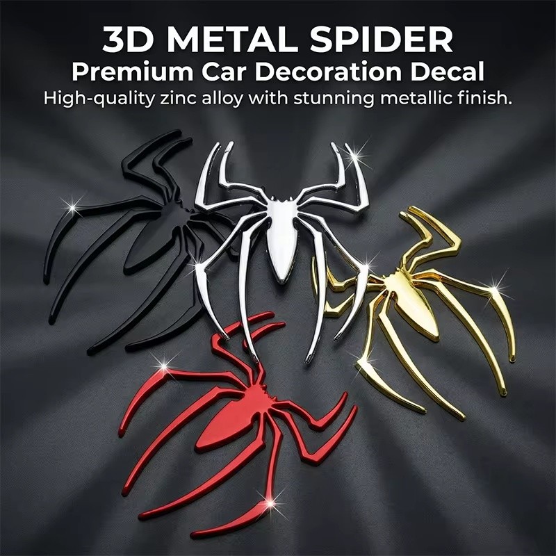 3D Metal Spider Car Sticker Zinc Alloy Emblem Badge Decal Universal Auto Motorcycle Exterior Accessories Personalized St