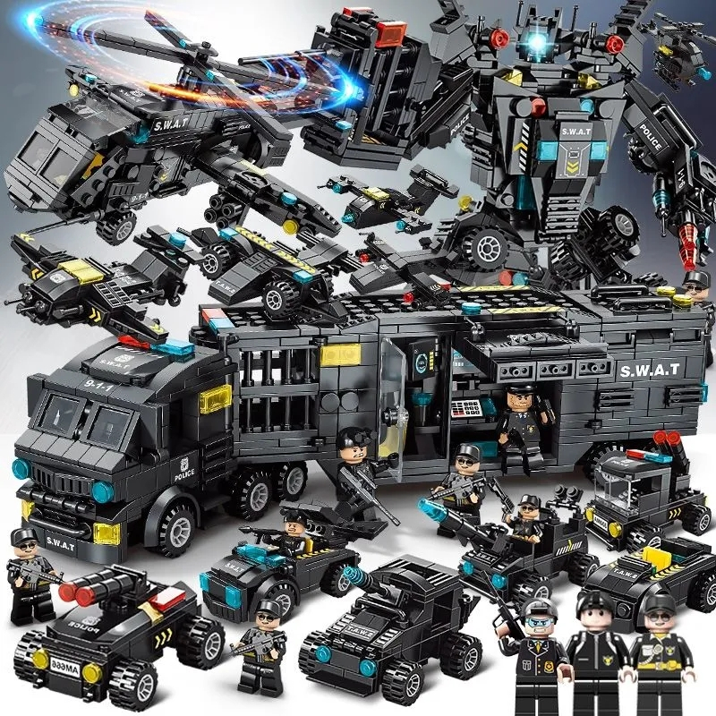 1.000pcs Cidade Deformação SWAT SWAT Militar Mecha Black Hawk SWAT Boy Brinquedo de bloco de construção educacional