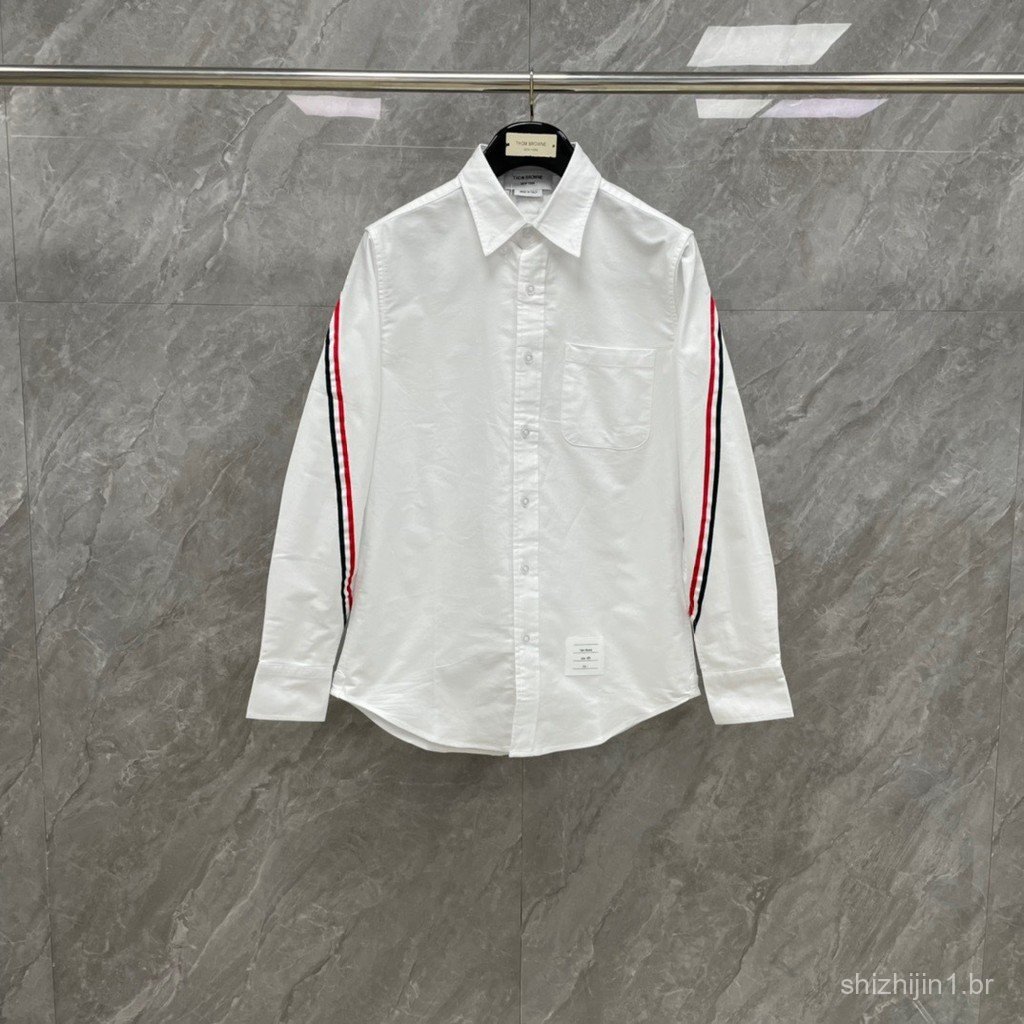 FESK New autumn style long-sleeve shirt with vertical stripes, double sleeve webbing over the shoulder, casual, fashiona