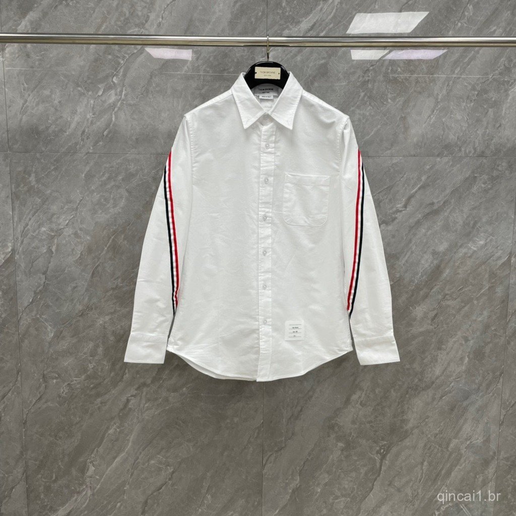 9LPW New autumn style long-sleeve shirt with vertical stripes, double sleeve webbing over the shoulder, casual, fashiona