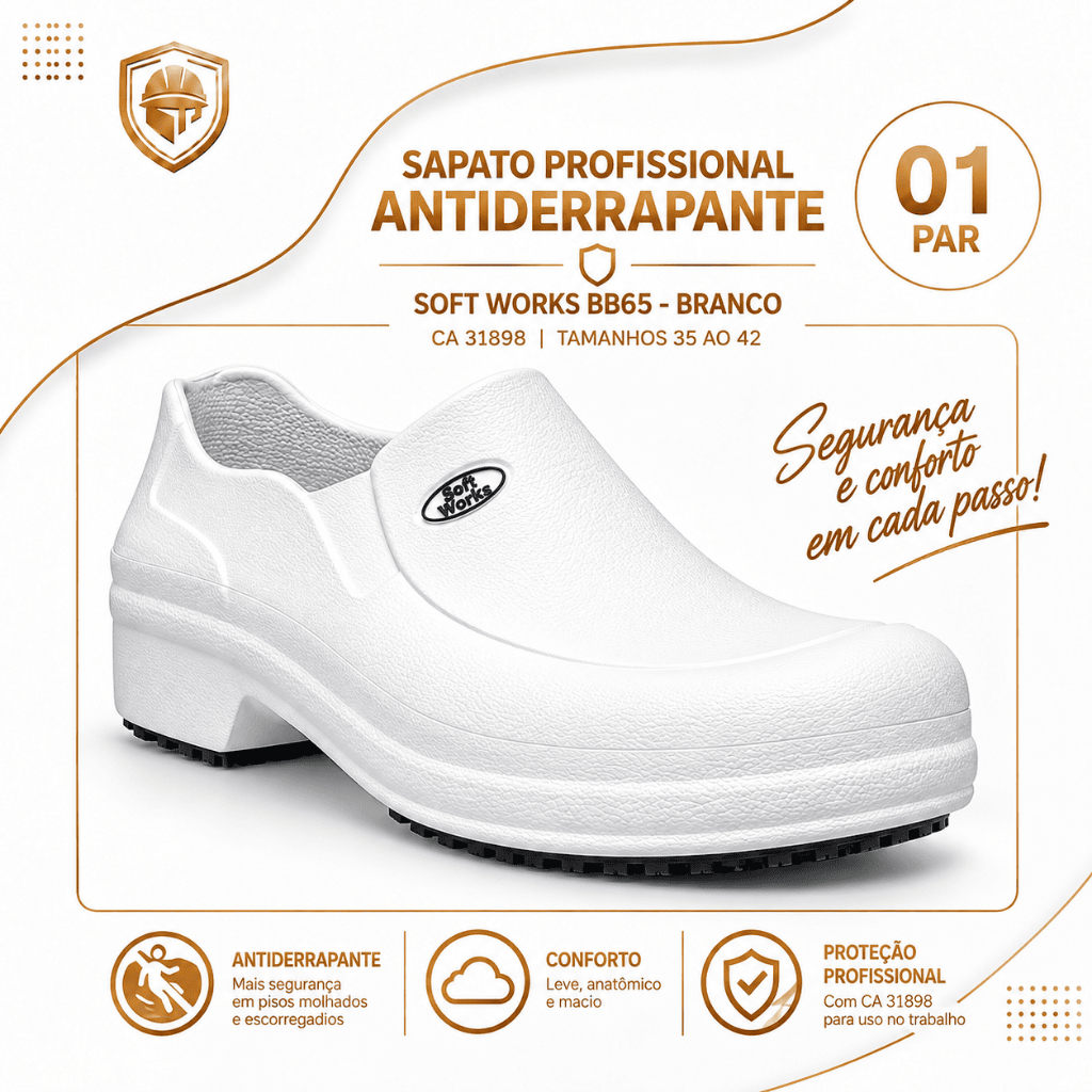 Sapato Antiderrapante Soft Works Bb65 Branco Profissional EVA CA 31898 Enfermagem Conforto