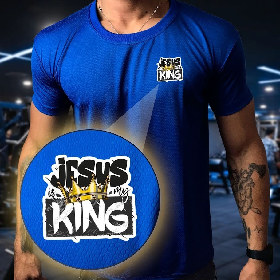 Camisa Dry Fit  Masculina - Modelo Cristão, Gospel ,Jesus é Rei Academia, Corrida, CrossFit, Ideal Para Treinos Intensos
