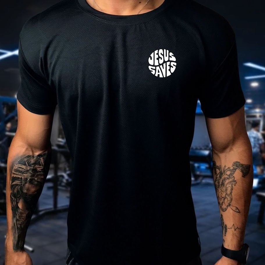 Camisa Dry Fit  Masculina -  Jesus Saves 01 - Academia, Corrida, CrossFit,  AntiOdor - Alta Durabilidade