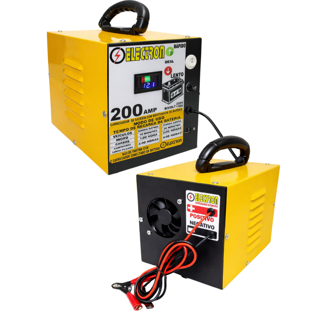 Carregador de Bateria Electron 12V Bivolt | Carga Rápida 60Ah | Visor Digital | Até 990Ah