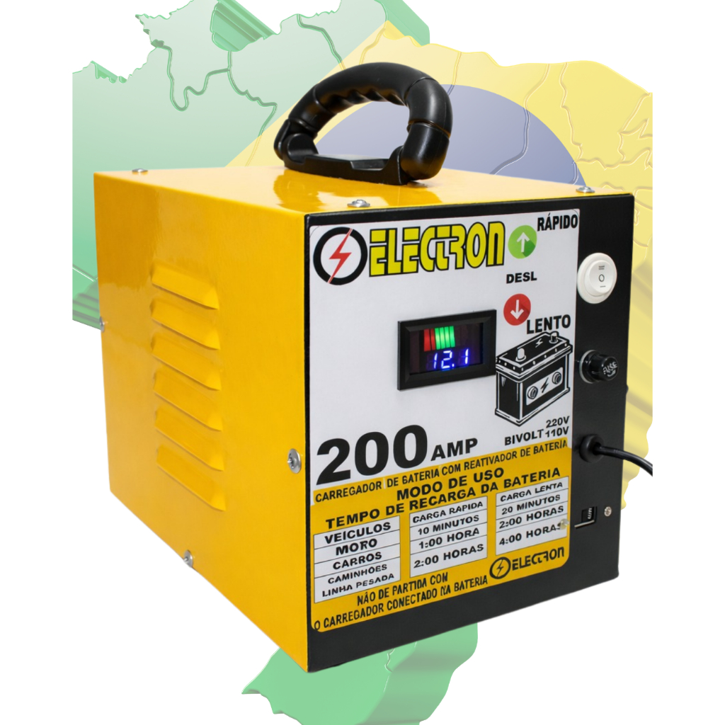 Carregador Bateria Automotivo 12V 12Ah ELECTRON Bivolt com Display Digital AMARELO Intenso