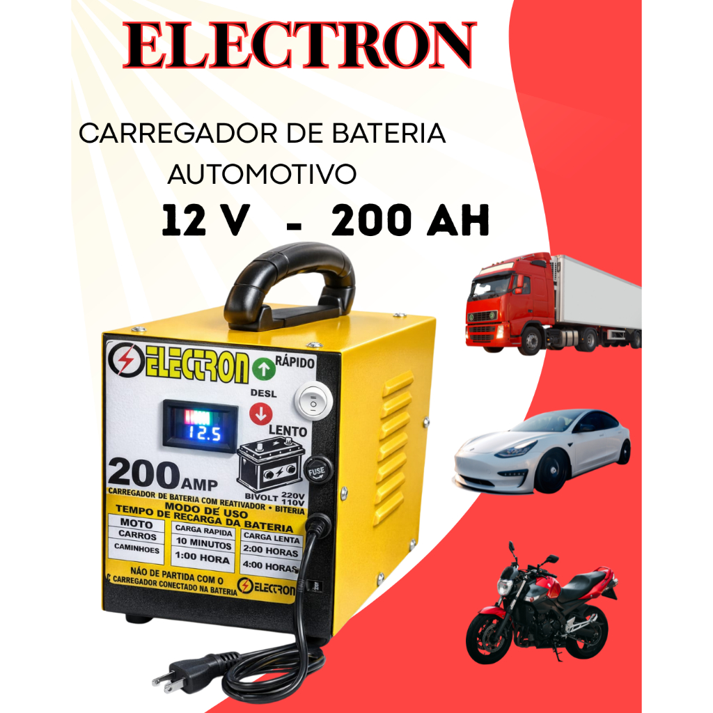 Electron Fonte Carregador De Bateria 12v Até 300amperes 200ah Inteligente