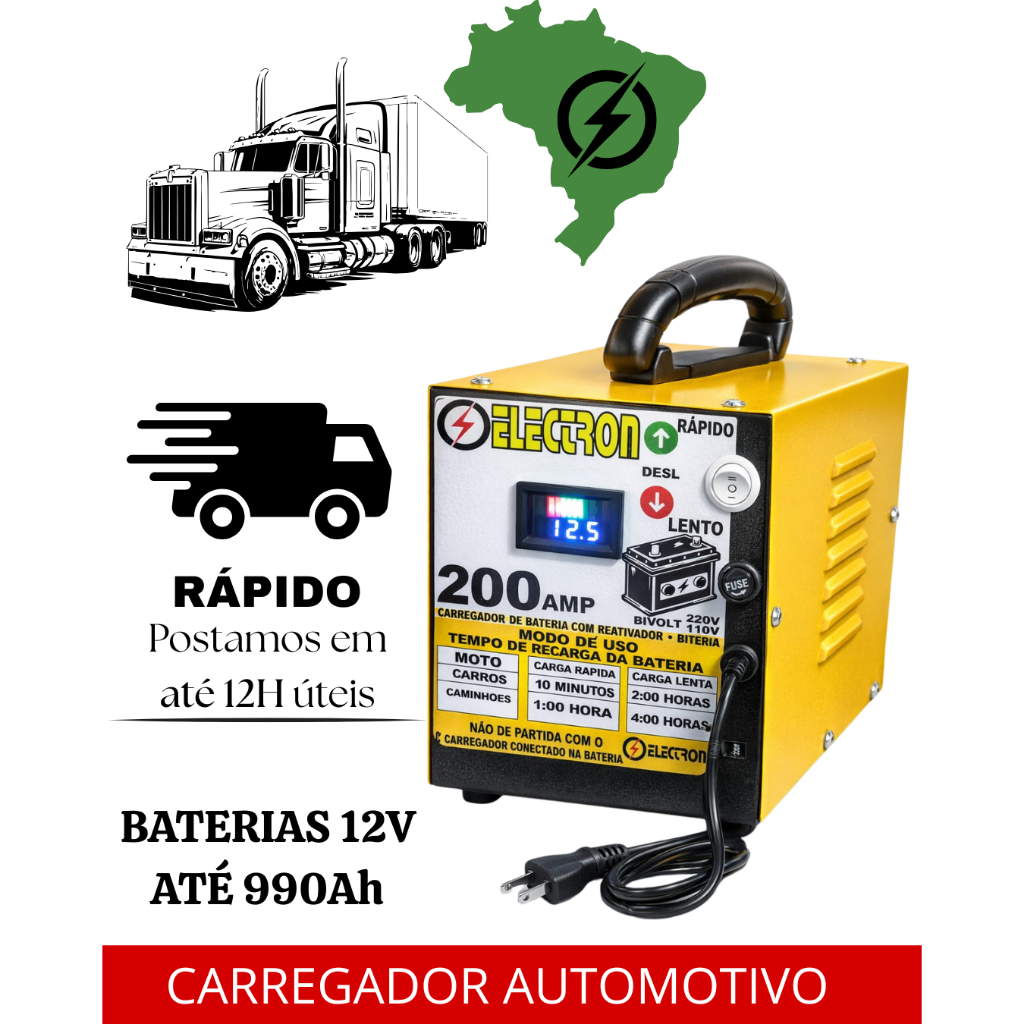 CARREGADOR ELECTRON CF20 AUTOMOTIVO, COM PAINEL DIGITAL REATIVADO DE BATERIA
