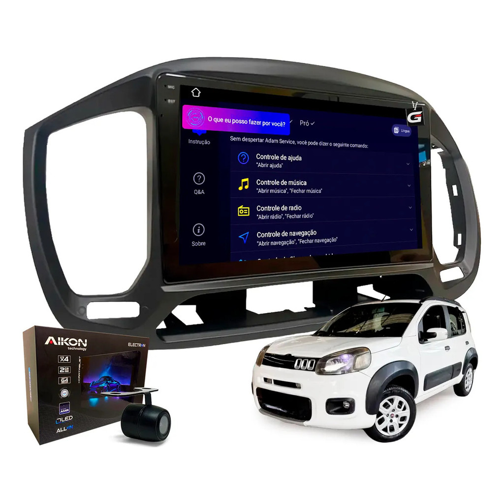 Multimidia Qled Electron Carplay S/ Fio Fiat Uno 2015 Ao 21