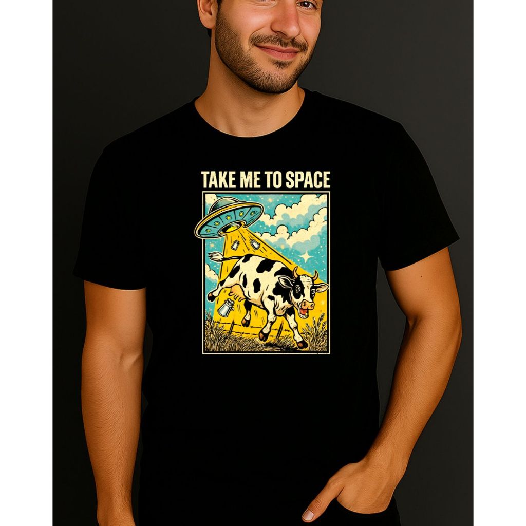 Camiseta Vaca Abduzida Take Me to Space 100% Algodão Unissex
