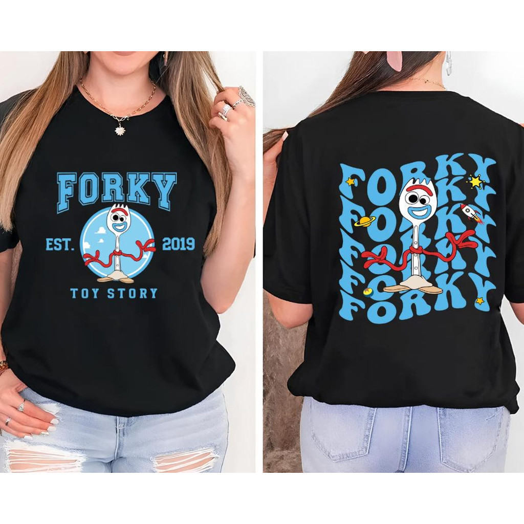 Atelier das Estampas Camiseta Feminina Forky Toy Story Estampa Azul e Branca Moderna Fofa Estilosa Cartoon - inspired