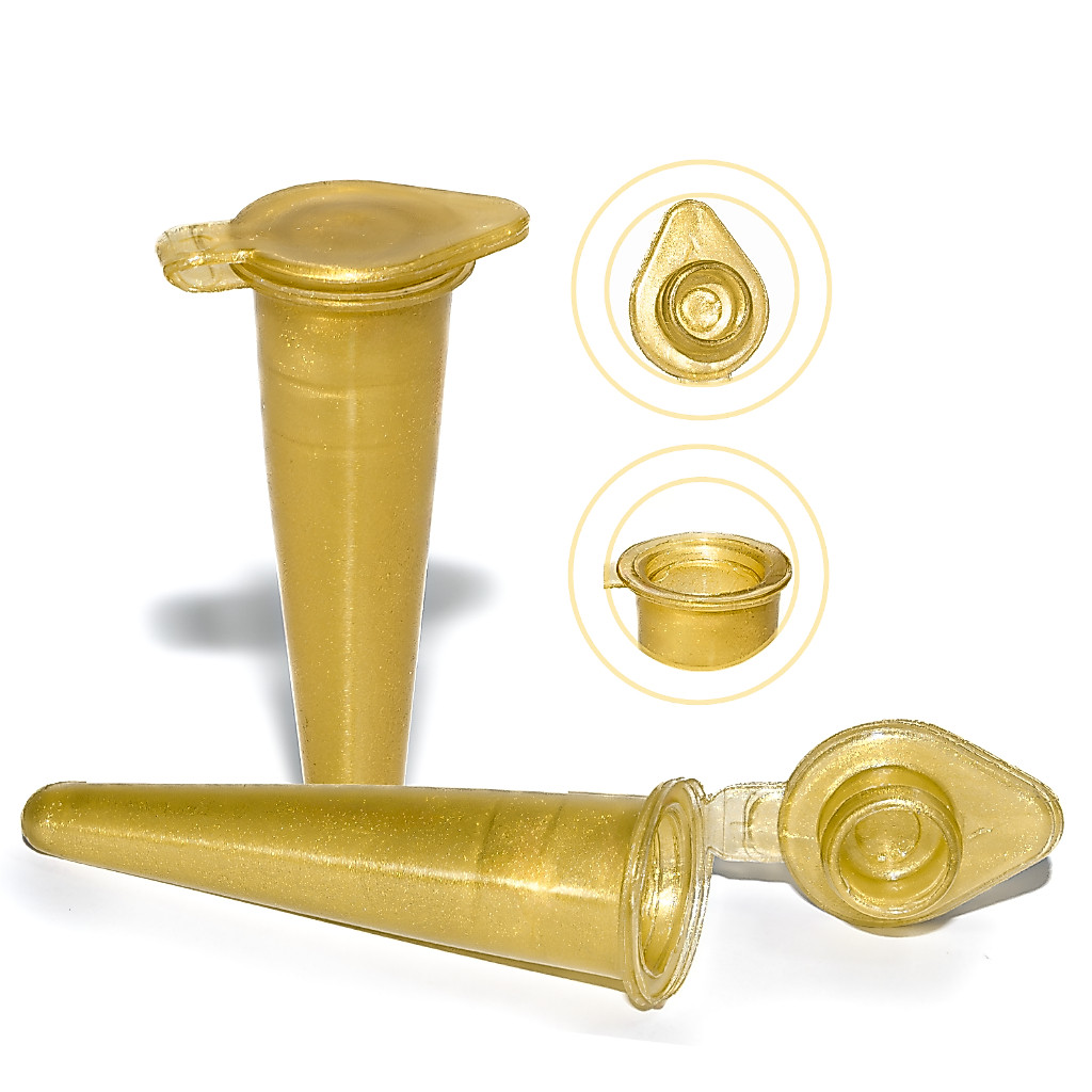 1000 Microtubo Cônico 0,38ml Interno 0,5ml Externo Dourado Capsula Para Laboratório